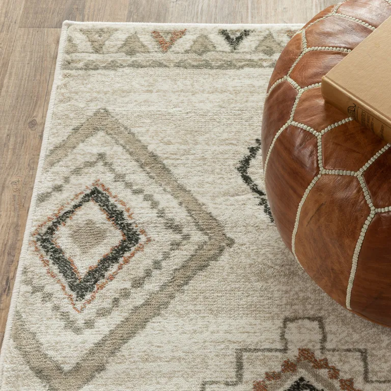 Ivory Orange Tan Black And Grey Southwestern Power Loom Stain Resistant Runner Rug Photo 5