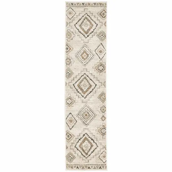 Ivory Orange Tan Black And Grey Southwestern Power Loom Stain Resistant Runner Rug Photo 1