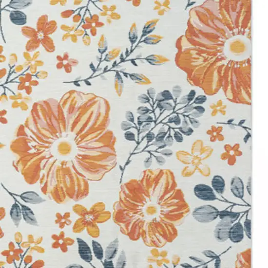 Ivory Orange and Blue Floral Stain Resistant Indoor Outdoor Runner Rug Photo 5