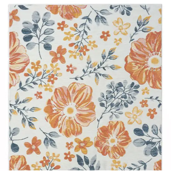 Ivory Orange and Blue Floral Stain Resistant Indoor Outdoor Runner Rug Photo 6