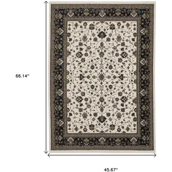 Ivory Oriental Area Rug With Fringe Photo 3