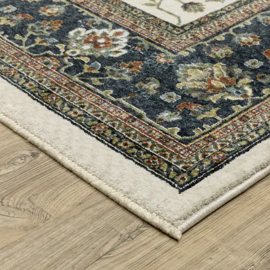 Ivory Oriental Area Rug With Fringe Photo 8