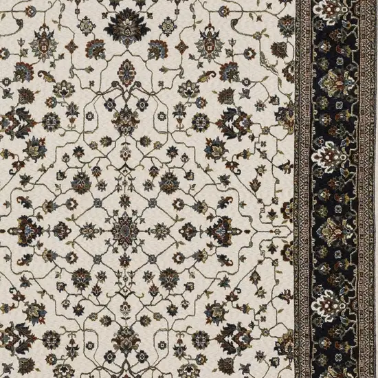 Ivory Oriental Area Rug With Fringe Photo 5