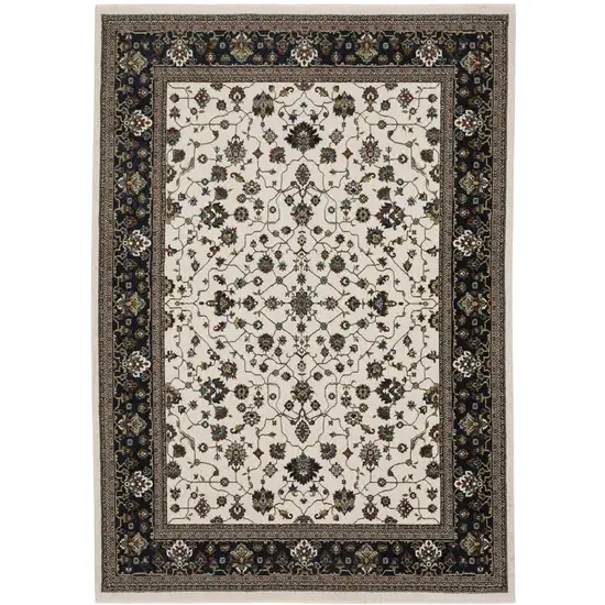 Ivory Oriental Area Rug With Fringe Photo 2