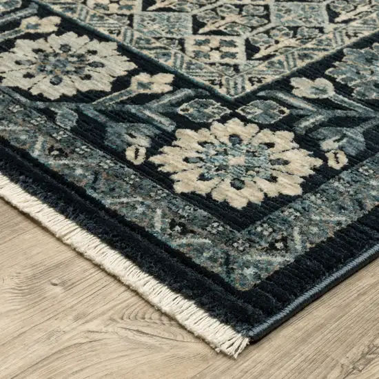 Ivory Oriental Area Rug With Fringe Photo 9