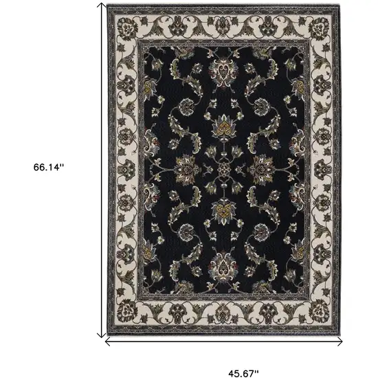 Ivory Oriental Area Rug With Fringe Photo 3