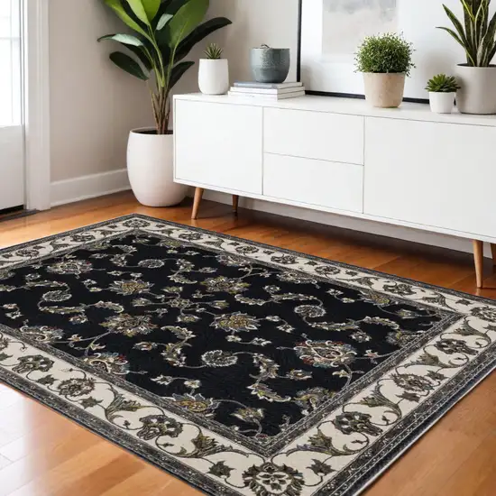 Ivory Oriental Area Rug With Fringe Photo 1