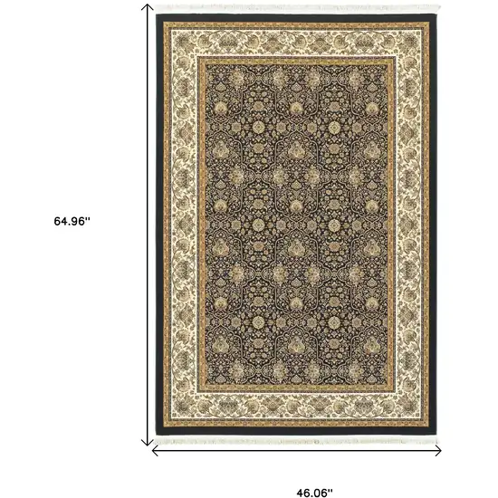 Ivory Oriental Area Rug With Fringe Photo 3