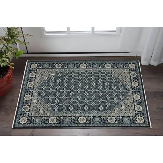 Ivory Oriental Area Rug With Fringe Photo 1