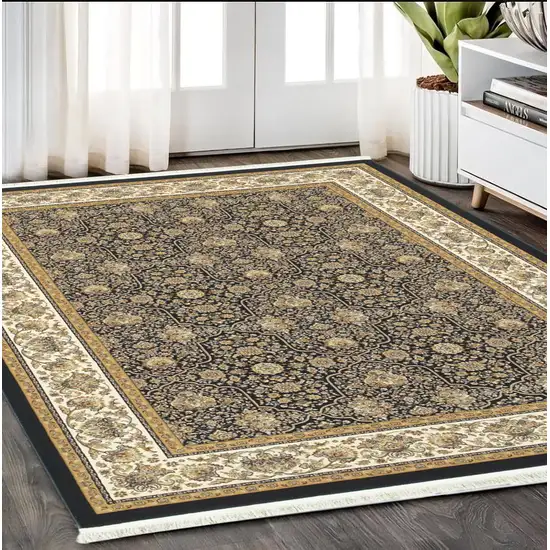 Ivory Oriental Area Rug With Fringe Photo 1