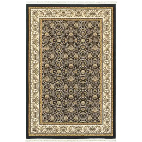 Ivory Oriental Area Rug With Fringe Photo 2