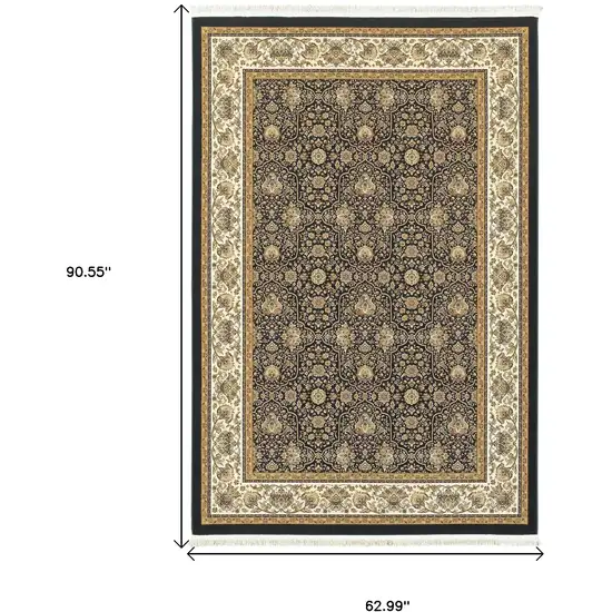 Ivory Oriental Area Rug With Fringe Photo 3