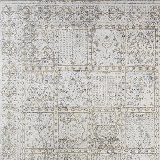 Ivory Oriental Distressed Area Rug With Fringe Photo 3