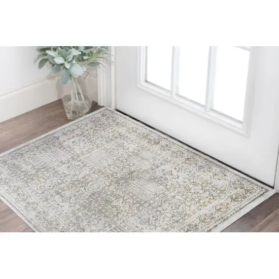 Ivory Oriental Distressed Area Rug With Fringe Photo 1