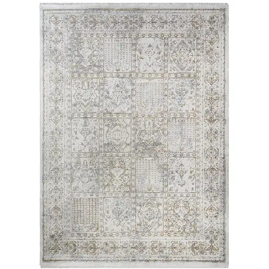 Ivory Oriental Distressed Area Rug With Fringe Photo 2