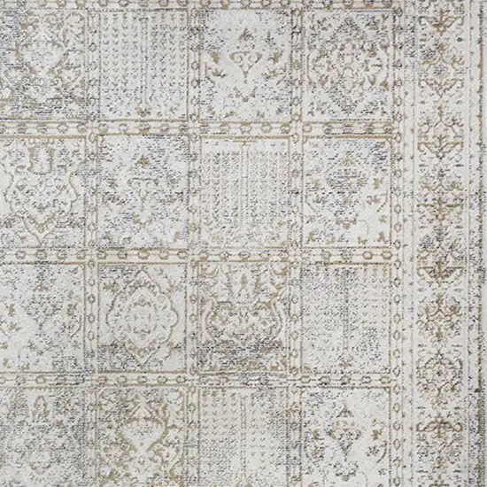 Ivory Oriental Distressed Area Rug With Fringe Photo 3