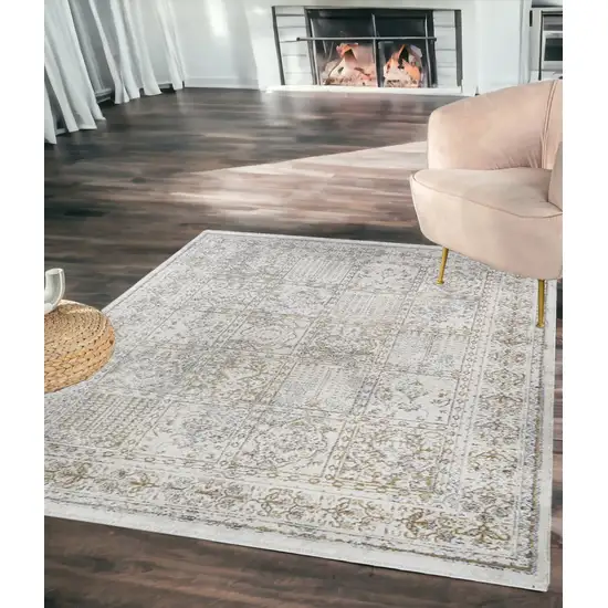 Ivory Oriental Distressed Area Rug With Fringe Photo 1