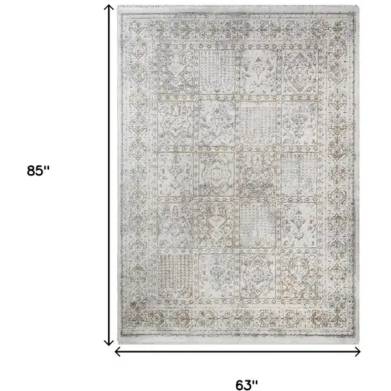 Ivory Oriental Distressed Area Rug With Fringe Photo 5