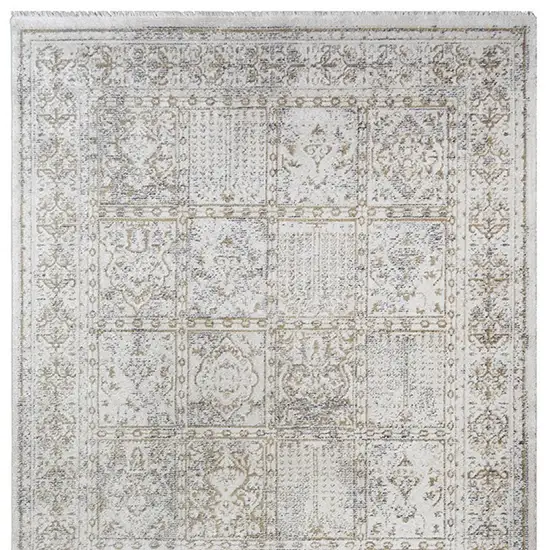 Ivory Oriental Distressed Area Rug With Fringe Photo 4