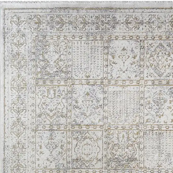 Ivory Oriental Distressed Area Rug With Fringe Photo 3