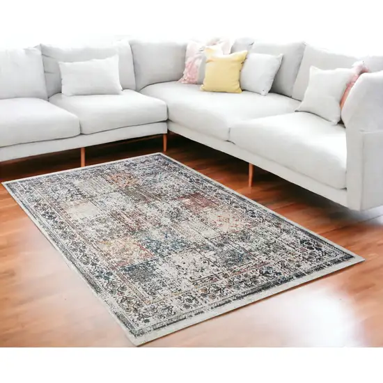 Ivory Oriental Distressed Area Rug With Fringe Photo 1