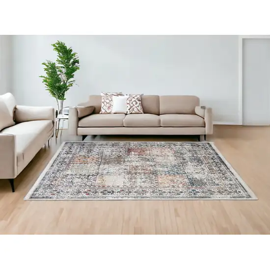 Ivory Oriental Distressed Area Rug With Fringe Photo 1