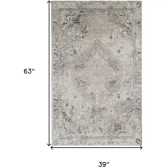 Ivory Oriental Distressed Area Rug Photo 8