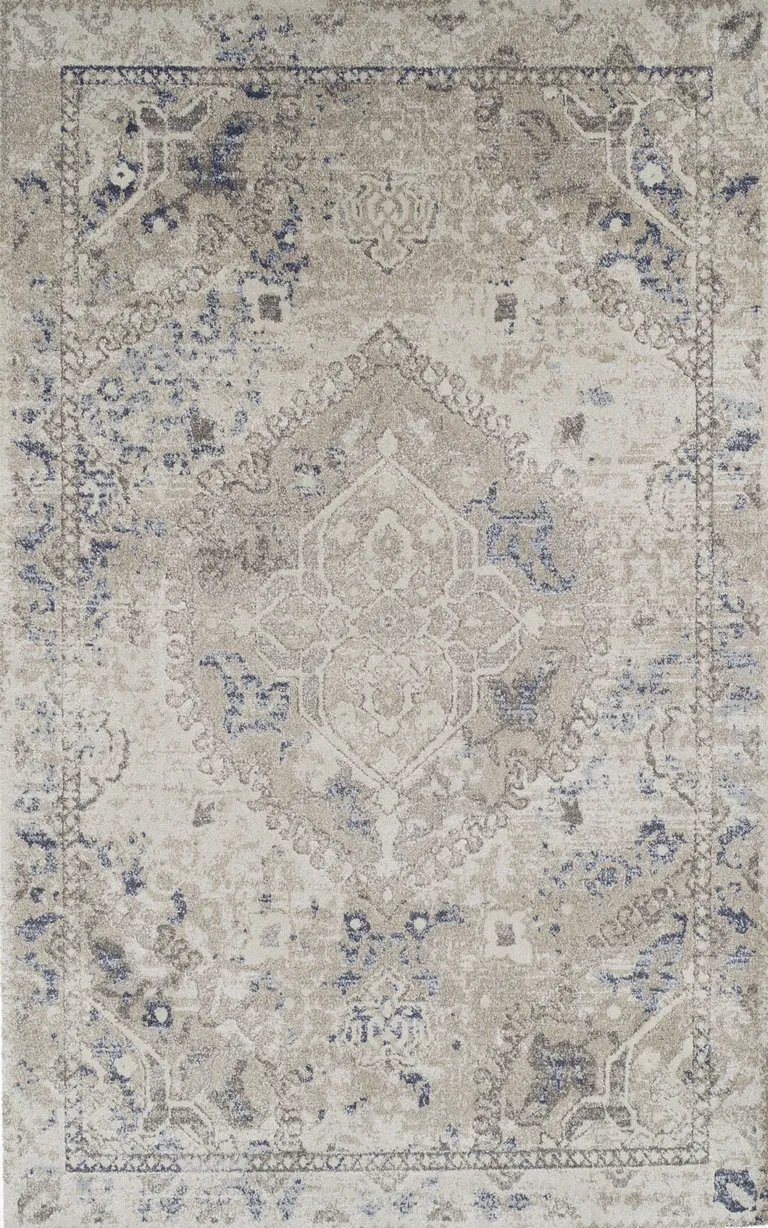 Ivory Oriental Distressed Area Rug Photo 1