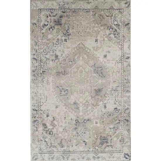 Ivory Oriental Distressed Area Rug Photo 1