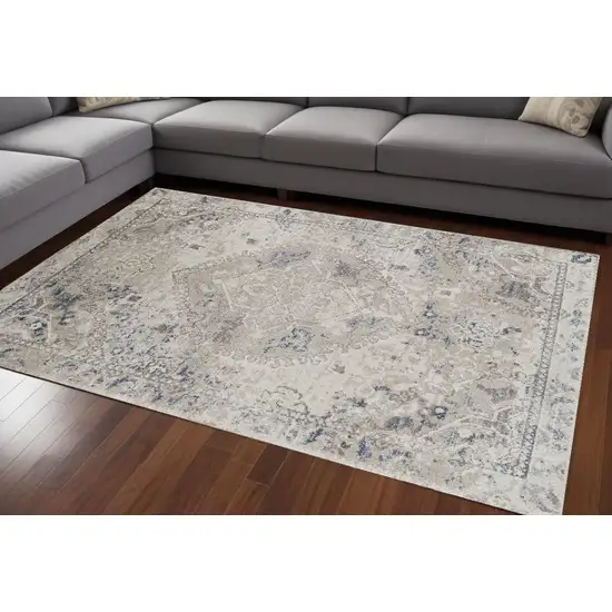 Ivory Oriental Distressed Area Rug Photo 1