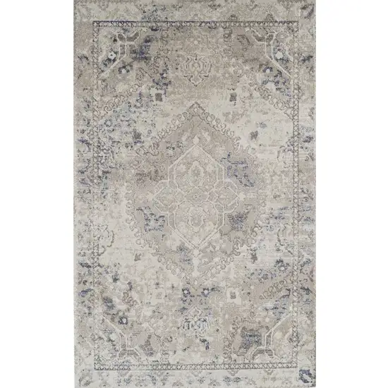 Ivory Oriental Distressed Area Rug Photo 5