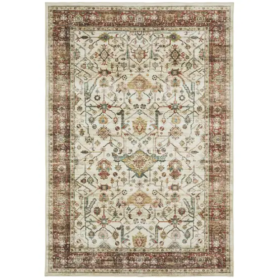 Ivory Oriental Distressed Area Rug Photo 2