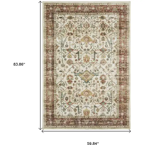 Ivory Oriental Distressed Area Rug Photo 3