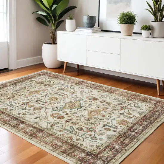 Ivory Oriental Distressed Area Rug Photo 1