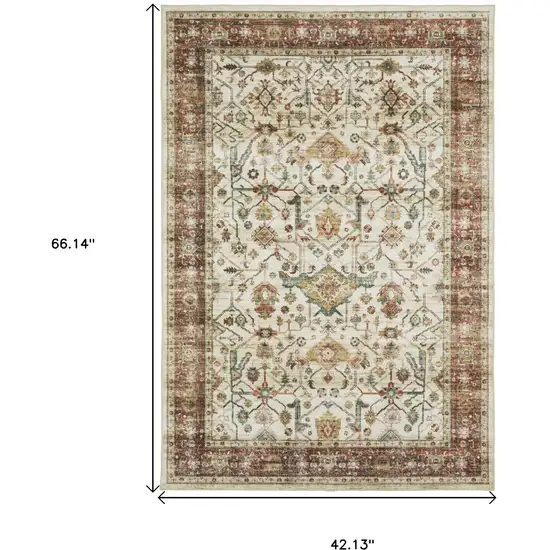 Ivory Oriental Distressed Area Rug Photo 3