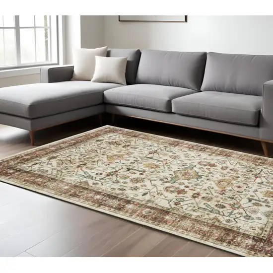 Ivory Oriental Distressed Area Rug Photo 1