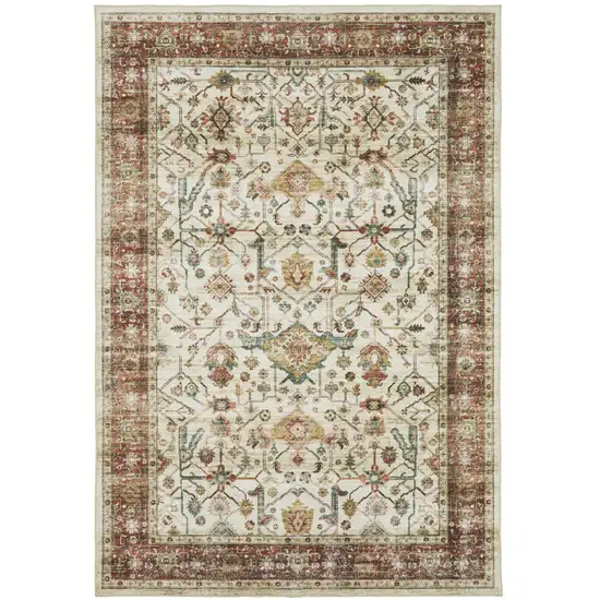 Ivory Oriental Distressed Area Rug Photo 9