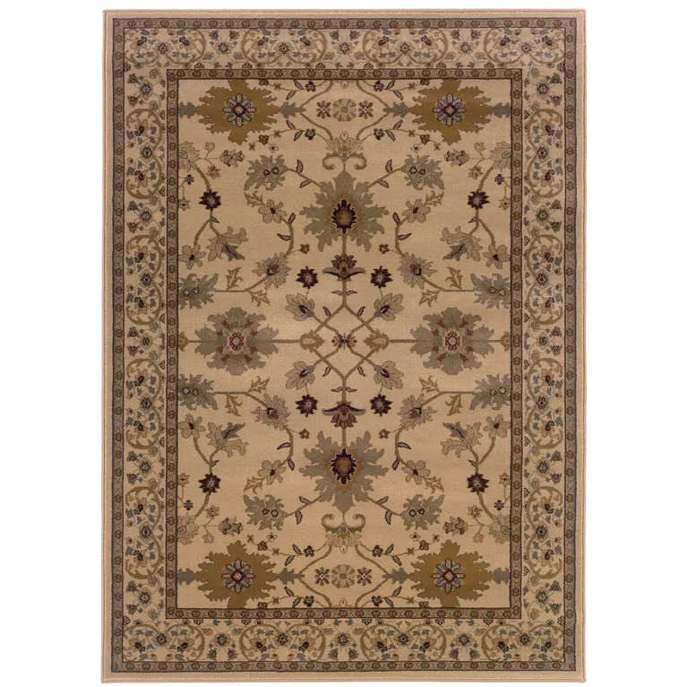 Ivory Oriental Power Loom Stain Resistant Area Rug Photo 1