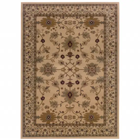 Ivory Oriental Power Loom Stain Resistant Area Rug Photo 1