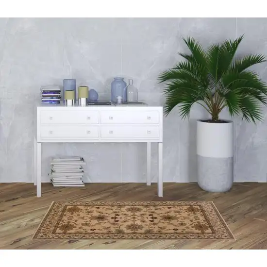 Ivory Oriental Power Loom Stain Resistant Area Rug Photo 2