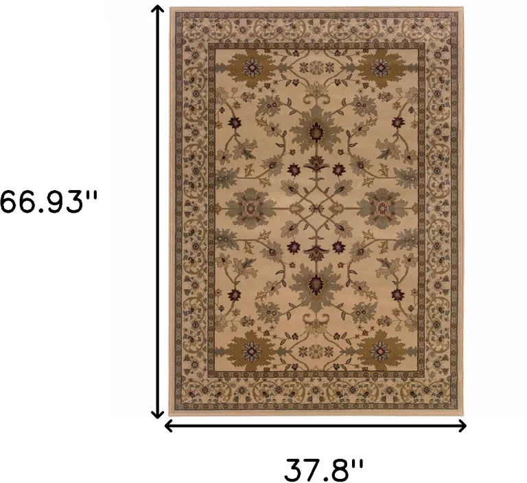 Ivory Oriental Power Loom Stain Resistant Area Rug Photo 4