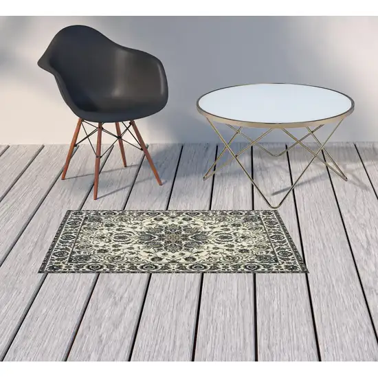 Ivory Oriental Stain Resistant Indoor Outdoor Area Rug Photo 2