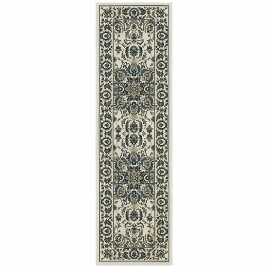 Ivory Oriental Stain Resistant Indoor Outdoor Area Rug Photo 1