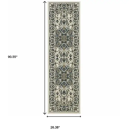 Ivory Oriental Stain Resistant Indoor Outdoor Area Rug Photo 5