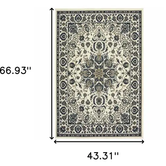 Ivory Oriental Stain Resistant Indoor Outdoor Area Rug Photo 5