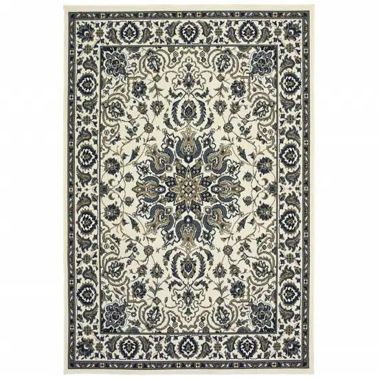 Ivory Oriental Stain Resistant Indoor Outdoor Area Rug Photo 1