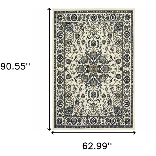 Ivory Oriental Stain Resistant Indoor Outdoor Area Rug Photo 5