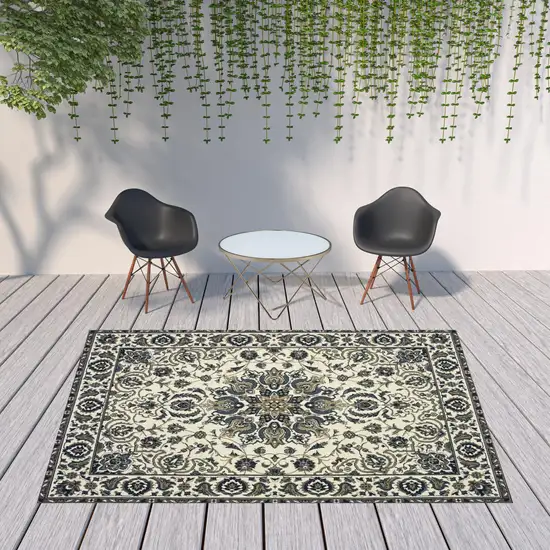 Ivory Oriental Stain Resistant Indoor Outdoor Area Rug Photo 2