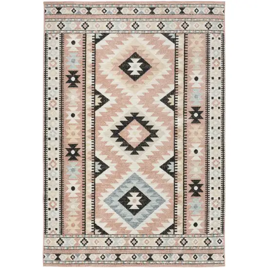 Ivory Pink And Black Geometric Flatweave Area Rug Photo 5