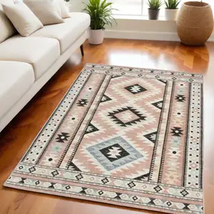 Photo of Ivory Pink And Black Geometric Flatweave Area Rug